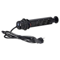 Gniazdo wpuszcane 6cm 3x250V z ładowarką USB blokadą 1,8 m OR-AE-1349(GS)/B schuko Orno