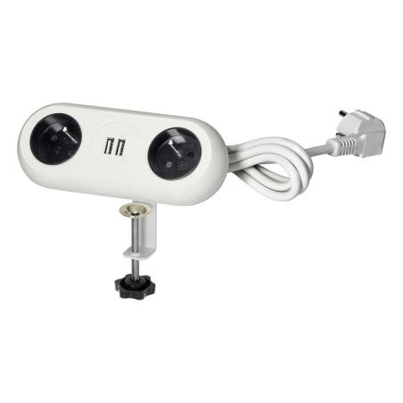 Gniazdo biurkowe 2x250V, 2xUSB OR-AE-13197/W