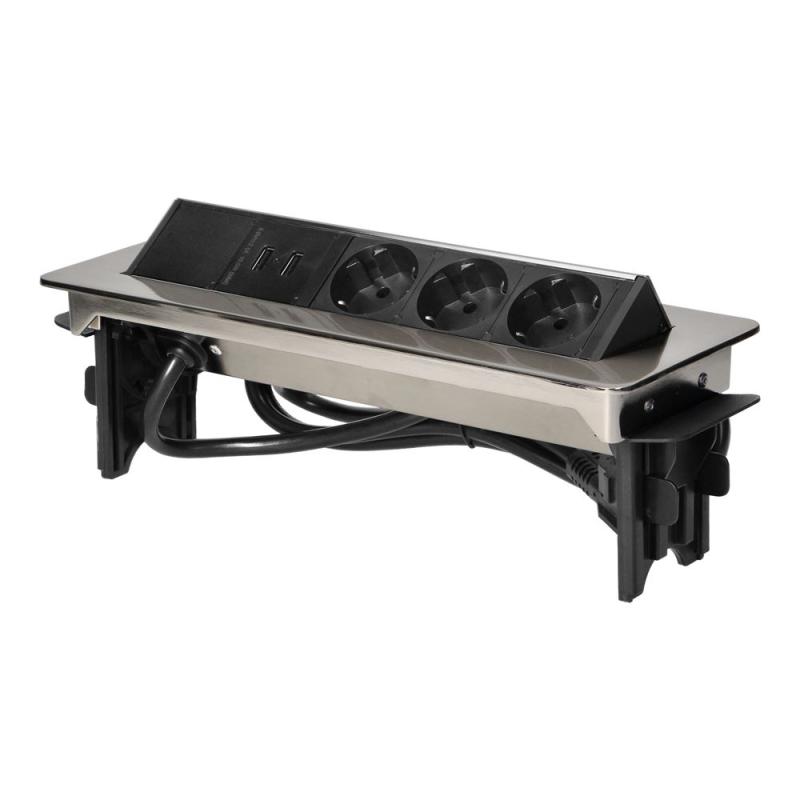 Gniazdo wpuszczane w blat 3x250V w niklowanej obudowie z USB 1,8 m OR-AE-1364(GS) schuko Gniazdo wpuszczane w blat 3x250V w niklowanej obudowie z USB 1,8 m OR-AE-1364(GS) schuko