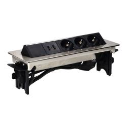 Gniazdo wpuszczane w blat 3x250V w niklowanej obudowie z USB 1,8 m OR-AE-1364(GS) schuko Orno