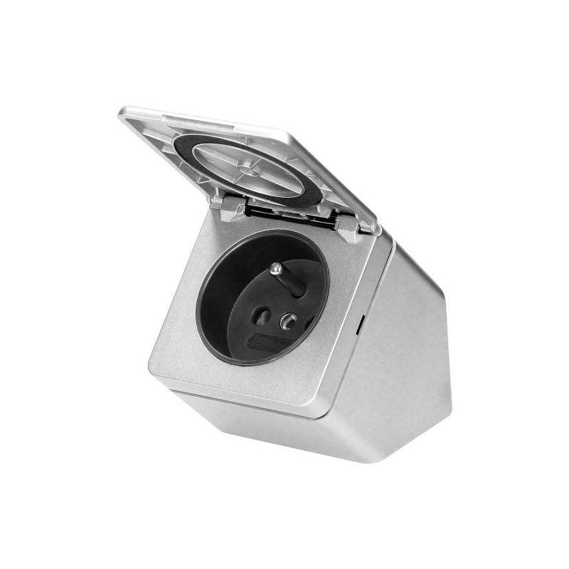 Hermetyczne gniazdo podszafkowe z klapką, IP44, 1x2P+Z, srebrne
