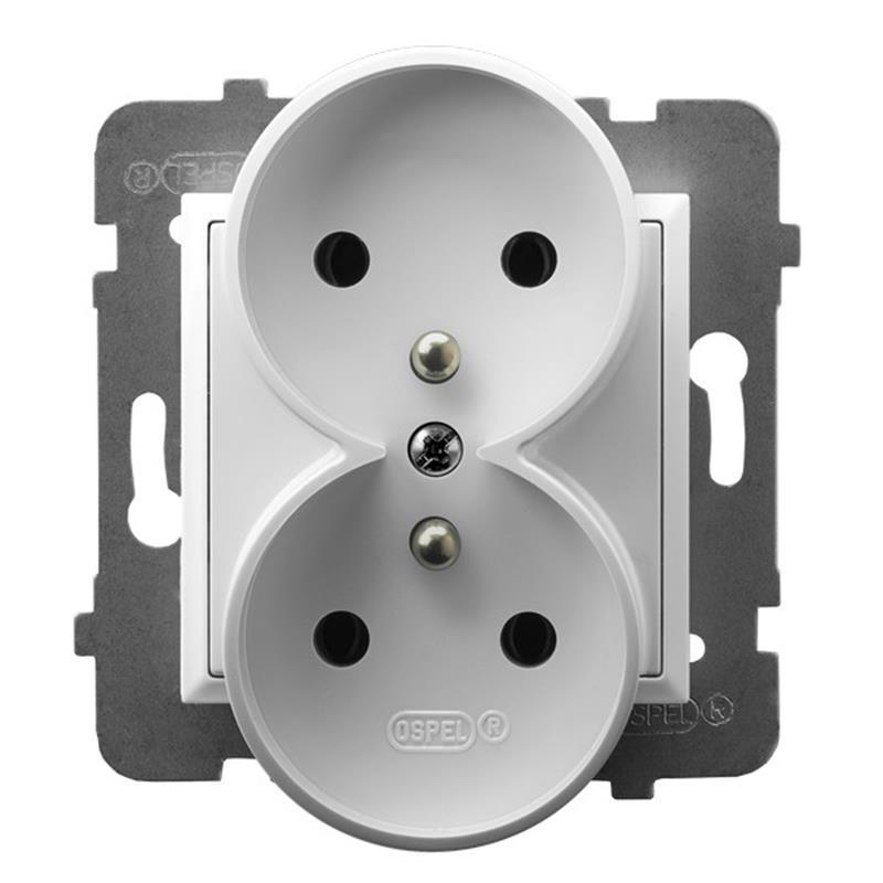 Ospel Aria biały - gniazdo podwójne (+0) do ramki GP-2URZ/m/00