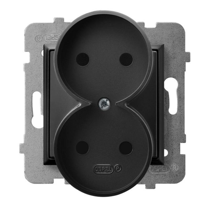 Ospel Aria czarny - gniazdo podwójne do ramki  GP-2UR/m/33