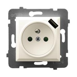 Ospel Aria ecru - gniazdo pojedyncze (+0) z przesłonami i ładowarką GP-1UZPUSB/m/27