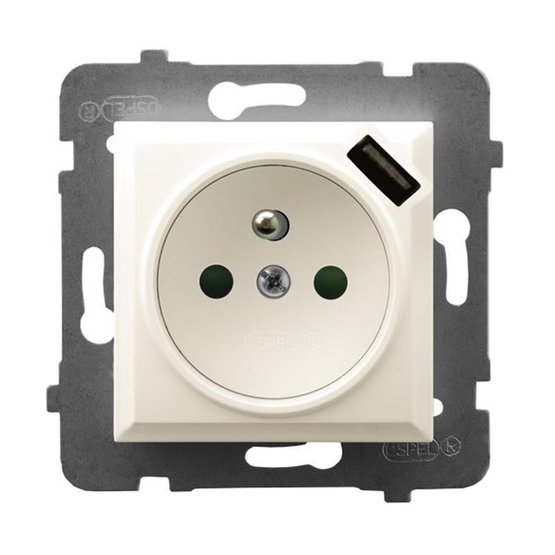 Ospel Aria ecru - gniazdo pojedyncze (+0) z przesłonami i ładowarką GP-1UZPUSB/m/27