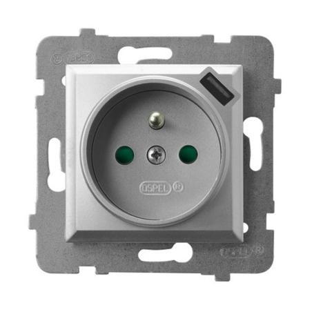 Ospel Aria srebrny - gniazdo pojedyncze (+0) z przesłonami i ładowarką GP-1UZPUSB/m/18