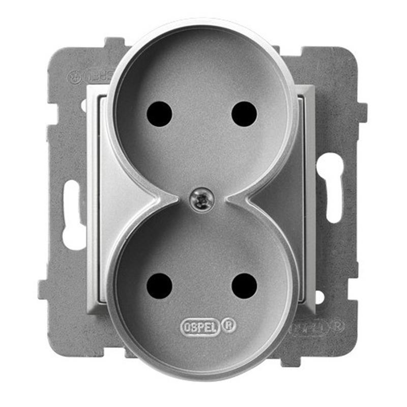 Ospel Aria srebrny - gniazdo podwójne do ramki  GP-2UR/m/18