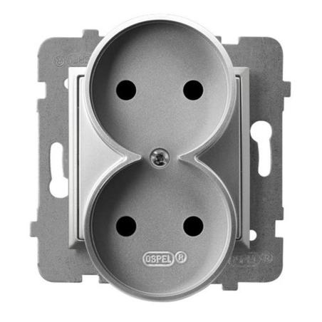 Ospel Aria srebrny - gniazdo podwójne do ramki  GP-2UR/m/18