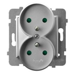 Ospel Aria srebrny - gniazdo podwójne (+0) do ramki z przesłonami GP-2URZP/m/18