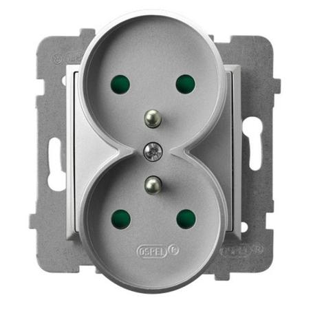 Ospel Aria srebrny - gniazdo podwójne (+0) do ramki z przesłonami GP-2URZP/m/18