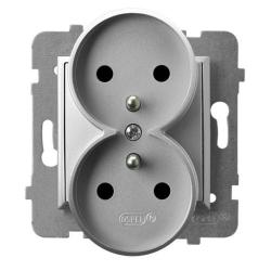 Ospel Aria srebrny - gniazdo podwójne (+0) do ramki GP-2URZ/m/18