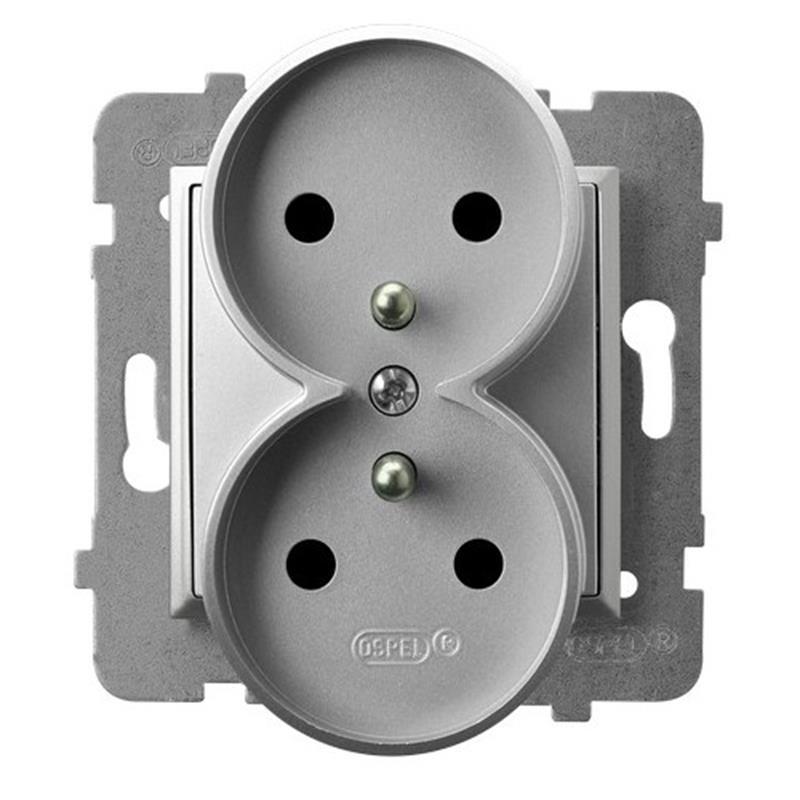 Ospel Aria srebrny - gniazdo podwójne (+0) do ramki GP-2URZ/m/18
