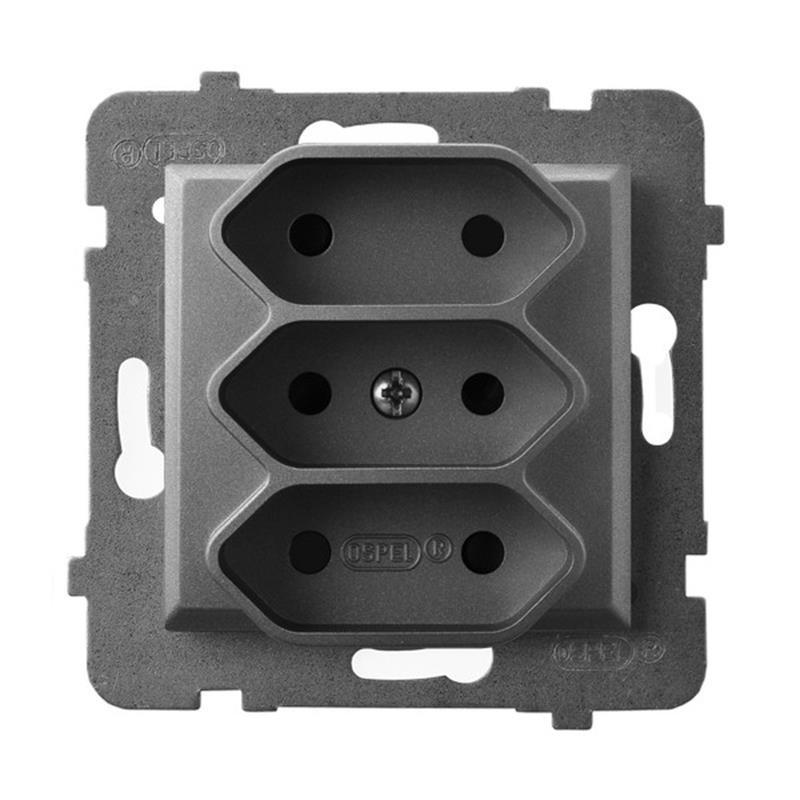 Ospel Aria szary mat - gniazdo potrójne GP-3U/m70