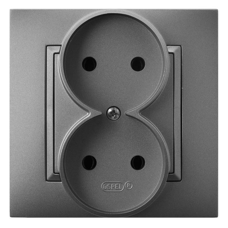 Ospel Aria szary mat - gniazdo podwójne GP-2U/70