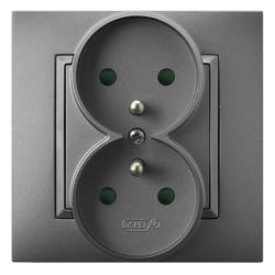 Ospel Aria szary mat - gniazdo podwójne (+0) z przesłonami GP-2UZP/70