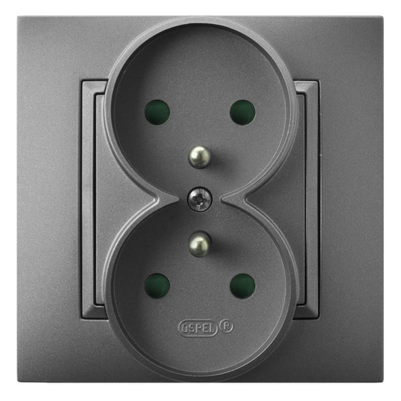 Ospel Aria szary mat - gniazdo podwójne (+0) z przesłonami GP-2UZP/70