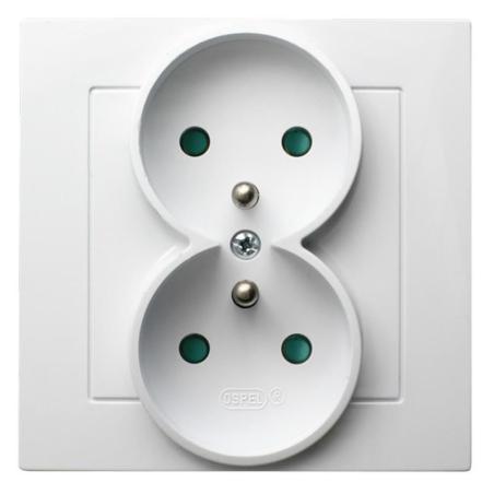 Ospel AS biały - gniazdo podwójne (+0) z przesłonami GP-2GZP/00 Ospel