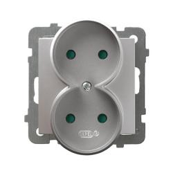 Ospel AS srebrny - gniazdo podwójne do ramki z przesłonami GP-2GRP/m/18 Ospel