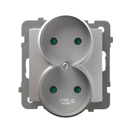 Ospel AS srebrny - gniazdo podwójne do ramki z przesłonami GP-2GRP/m/18