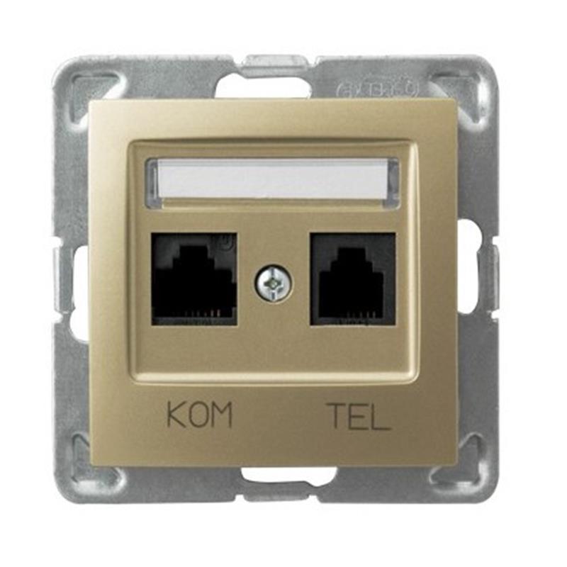 Ospel Impresja złoty - gniazdo telefoniczno-komputerowe GPKT-Y/K/m/28