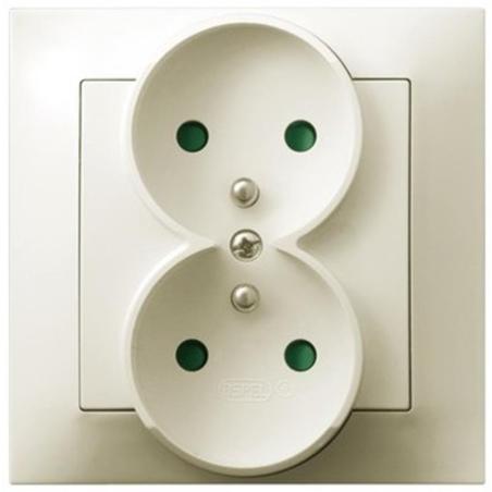 Ospel Impresja ecru - gniazdo podwójne (+0) z przesłonami GP-2YZP/27