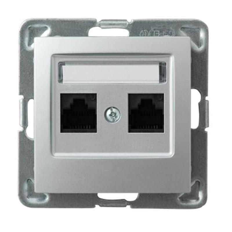 Ospel Impresja srebrny - gniazdo komputerowe kat.5e GPK-2Y/K/m/18