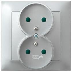 Ospel Impresja srebrny - gniazdo podwójne (+0) z przesłonami GP-2YZP/18