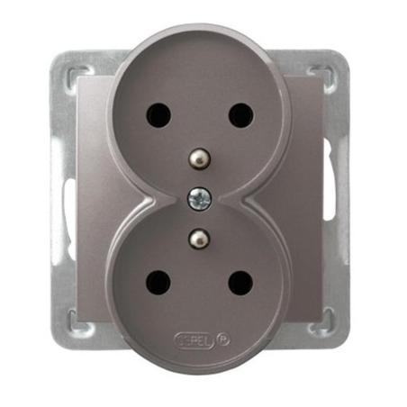 Ospel Impresja tytan - gniazdo podwójne (+0) do ramki GP-2YRZ/m/23