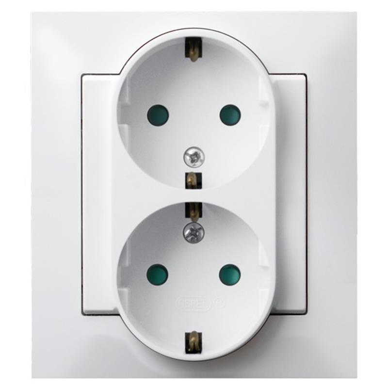 Ospel Impresja biały - gniazdo podwójne (+0) SCHUKO GP-2YS/m/00