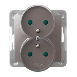 Ospel Impresja tytan - gniazdo podwójne (+0) do ramki z przesłonami GP-2YRZP/m/23