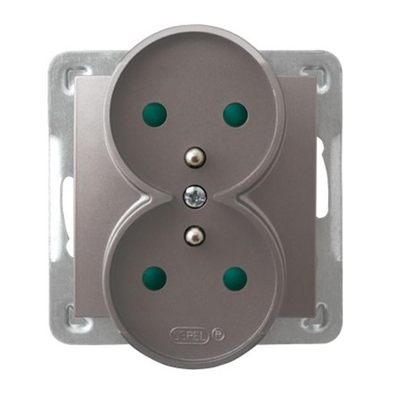 Ospel Impresja tytan - gniazdo podwójne (+0) do ramki z przesłonami GP-2YRZP/m/23 Ospel Impresja tytan - gniazdo podwójne (+0) do ramki z przesłonami GP-2YRZP/m/23