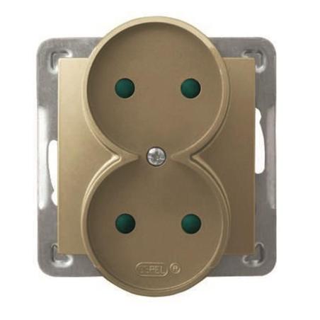 Ospel Impresja złoty - gniazdo podwójne do ramki z przesłonami GP-2YRP/m/28