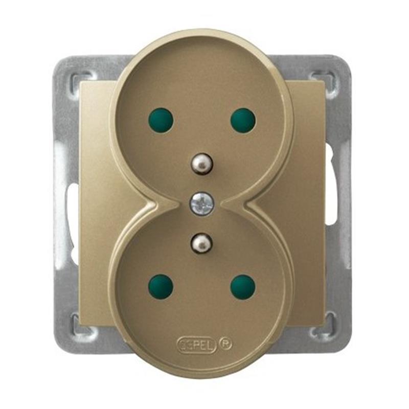 Ospel Impresja złoty - gniazdo podwójne (+0) do ramki z przesłonami GP-2YRZP/m/28