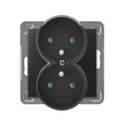 Ospel Impresja antracyt - gniazdo podwójne (+0) do ramki z przesłonami GP-2YRZP/m/50