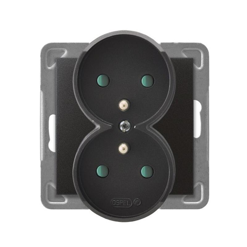 Ospel Impresja antracyt - gniazdo podwójne (+0) do ramki z przesłonami GP-2YRZP/m/50 Ospel Impresja antracyt - gniazdo podwójne (+0) do ramki z przesłonami GP-2YRZP/m/50