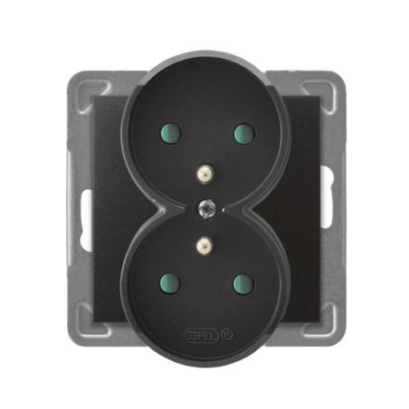 Ospel Impresja antracyt - gniazdo podwójne (+0) do ramki z przesłonami GP-2YRZP/m/50