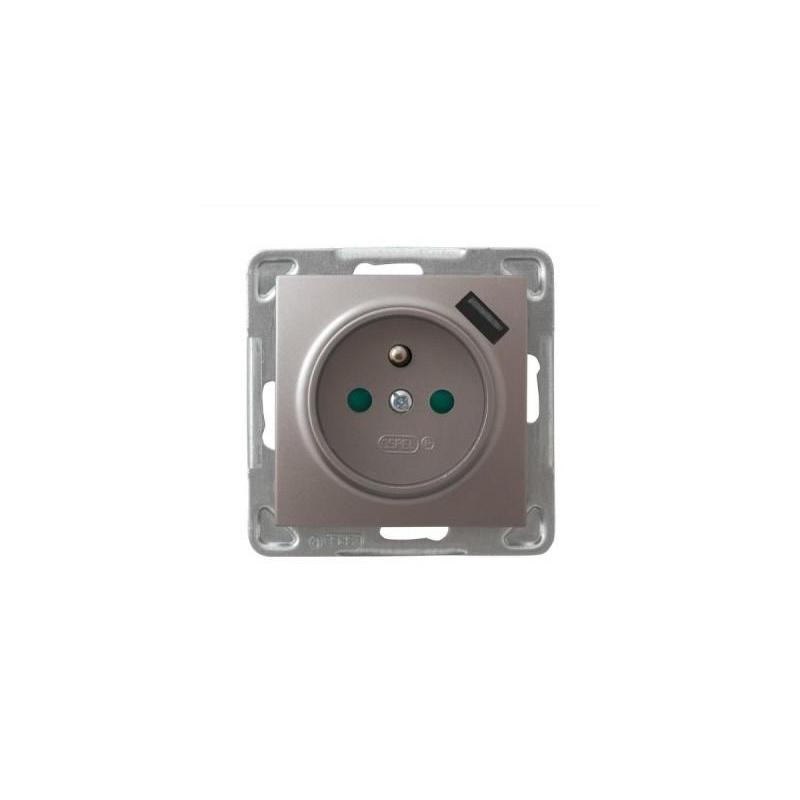 Ospel Impresja tytan - gniazdo z uziemieniem + USB GP-1YZPUSB/m/23