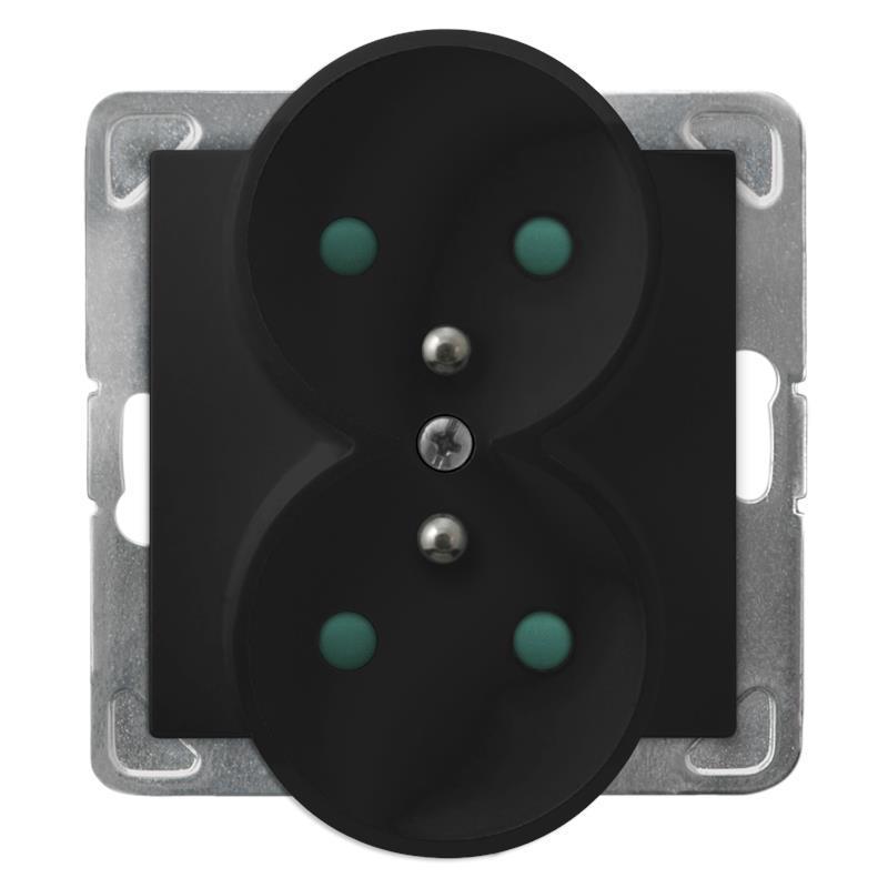 Ospel Impresja czarny - gniazdo podwójne (+0) do ramki z przesłonami GP-2YRZP/m/33