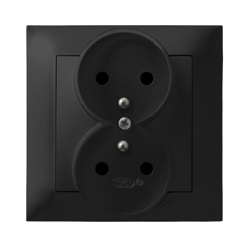 Ospel Impresja czarny - gniazdo podwójne (+0) GP-2YZ/33