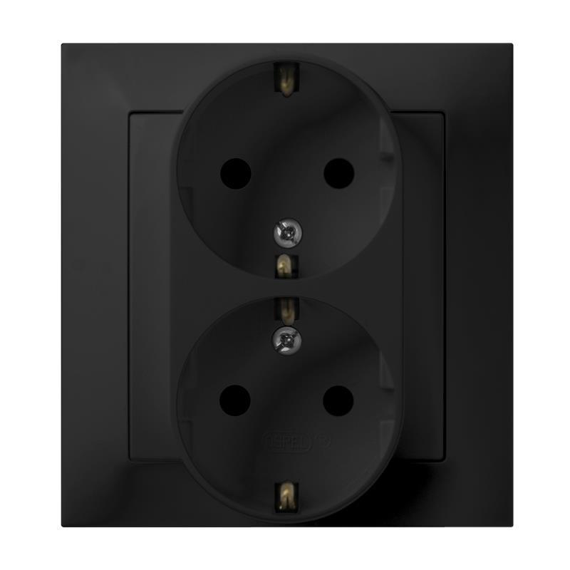 Ospel Impresja czarny - gniazdo podwójne (+0) SCHUKO GP-2YS/m/33