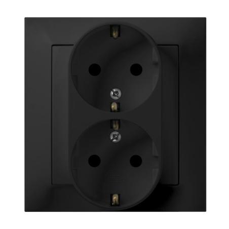 Ospel Impresja czarny - gniazdo podwójne (+0) SCHUKO GP-2YS/m/33