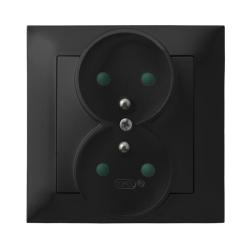 Ospel Impresja czarny - gniazdo podwójne (+0) z przesłonami GP-2YZP/33