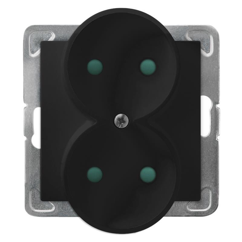 Ospel Impresja czarny - gniazdo podwójne do ramki z przesłonami GP-2YRP/m/33