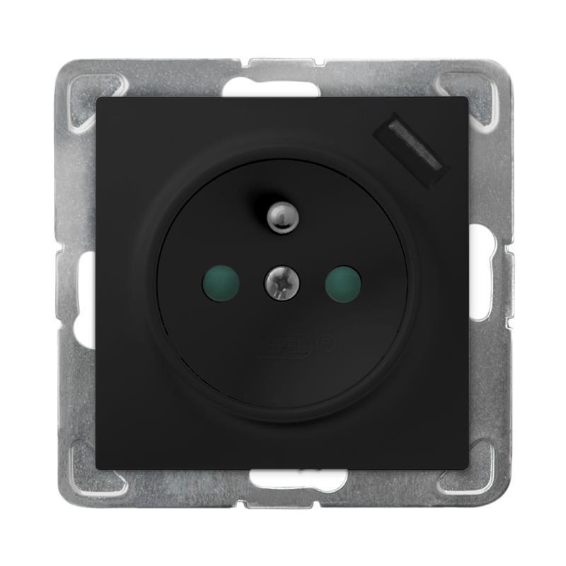 Ospel Impresja czarny - gniazdo z uziemieniem + USB GP-1YZPUSB/m/33