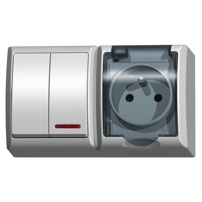 Ospel Fala - łącznik świecznikowy podświetlany + gniazdo ZH-Ł2SG/00/d