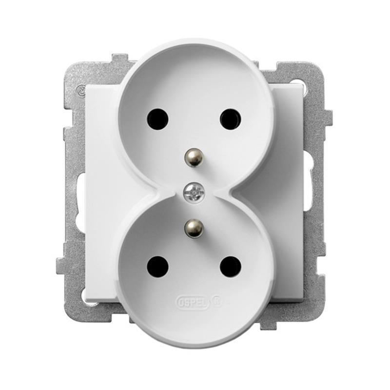 Ospel Sonata biały - gniazdo podwójne (+0) do ramki GP-2RRZ/m/00