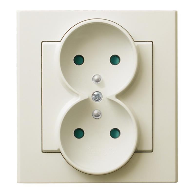 Ospel Sonata ecru - gniazdo podwójne (+0) z przesłonami GP-2RZP/27 Ospel Sonata ecru - gniazdo podwójne (+0) z przesłonami GP-2RZP/27