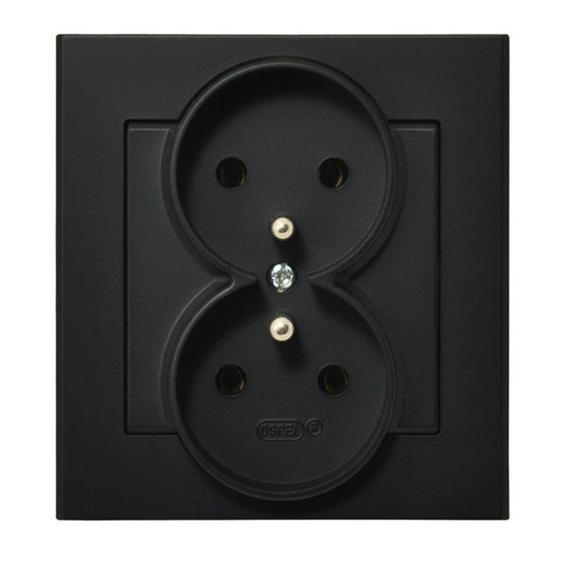 Ospel Sonata czarny - gniazdo podwójne (+0) GP-2RZ/33