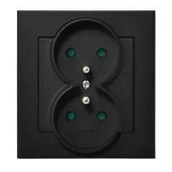 Ospel Sonata czarny - gniazdo podwójne (+0) z przesłonami GP-2RZP/33