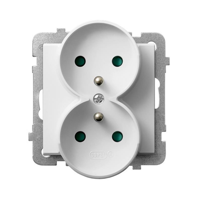 Ospel Sonata biały - gniazdo podwójne (+0) do ramki z przesłonami GP-2RRZP/m/00